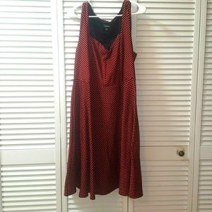 Black and coral polka dot dress